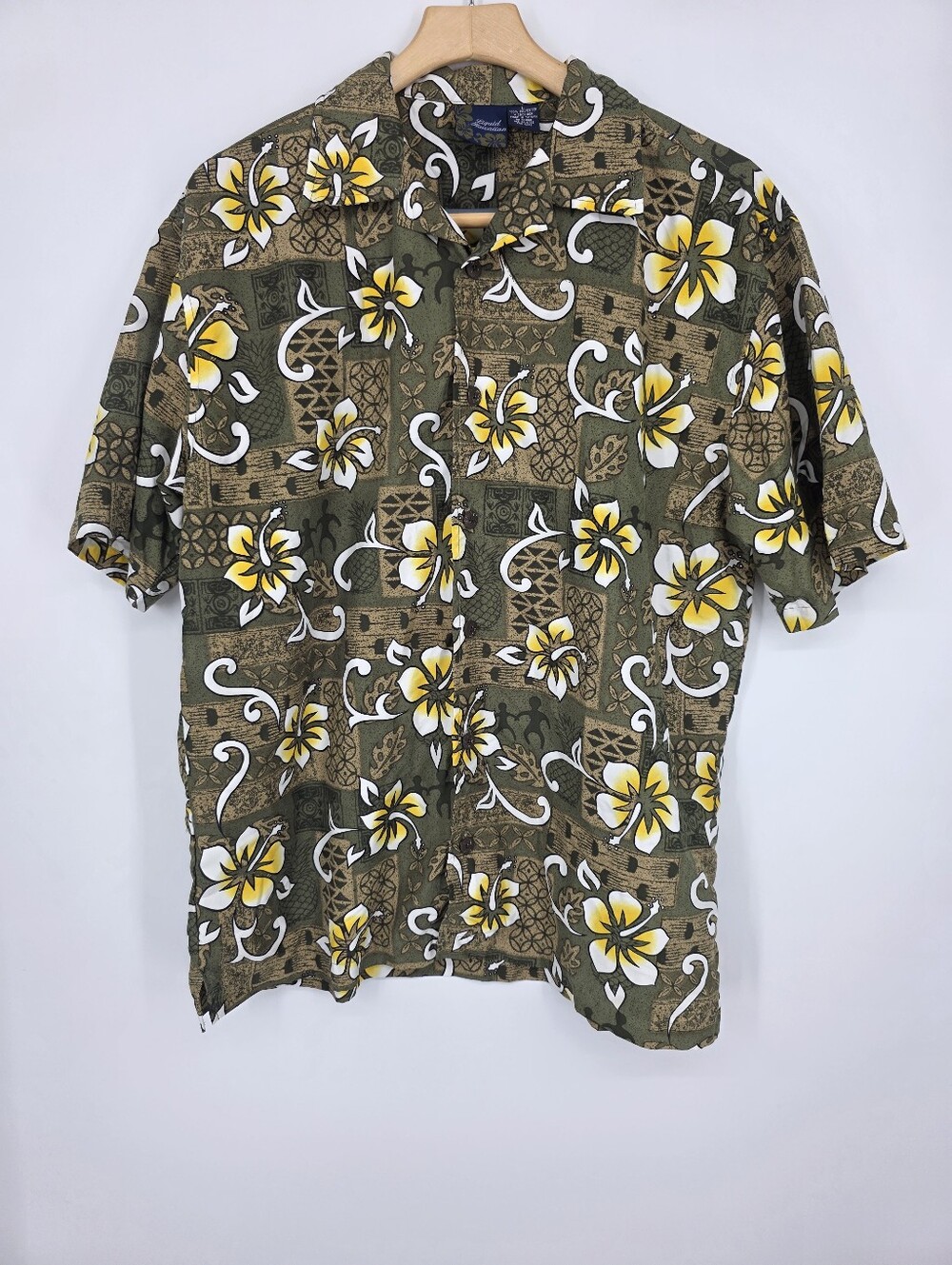 Liquid Hawaiian Floral Short Sleeve Shirt Green Multicolor L.